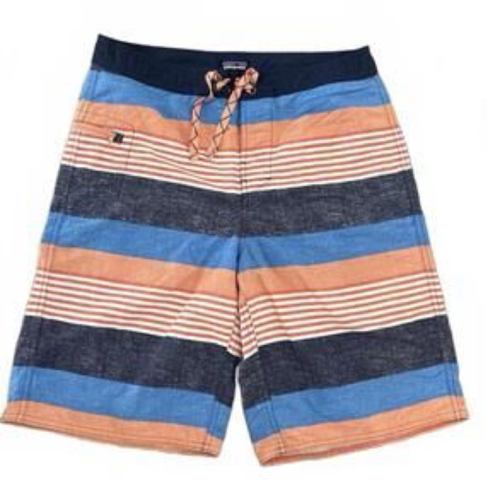 Patagonia Boys Size 8 Swim Trunks Board shorts Orange/ Blue Striped wavefarer